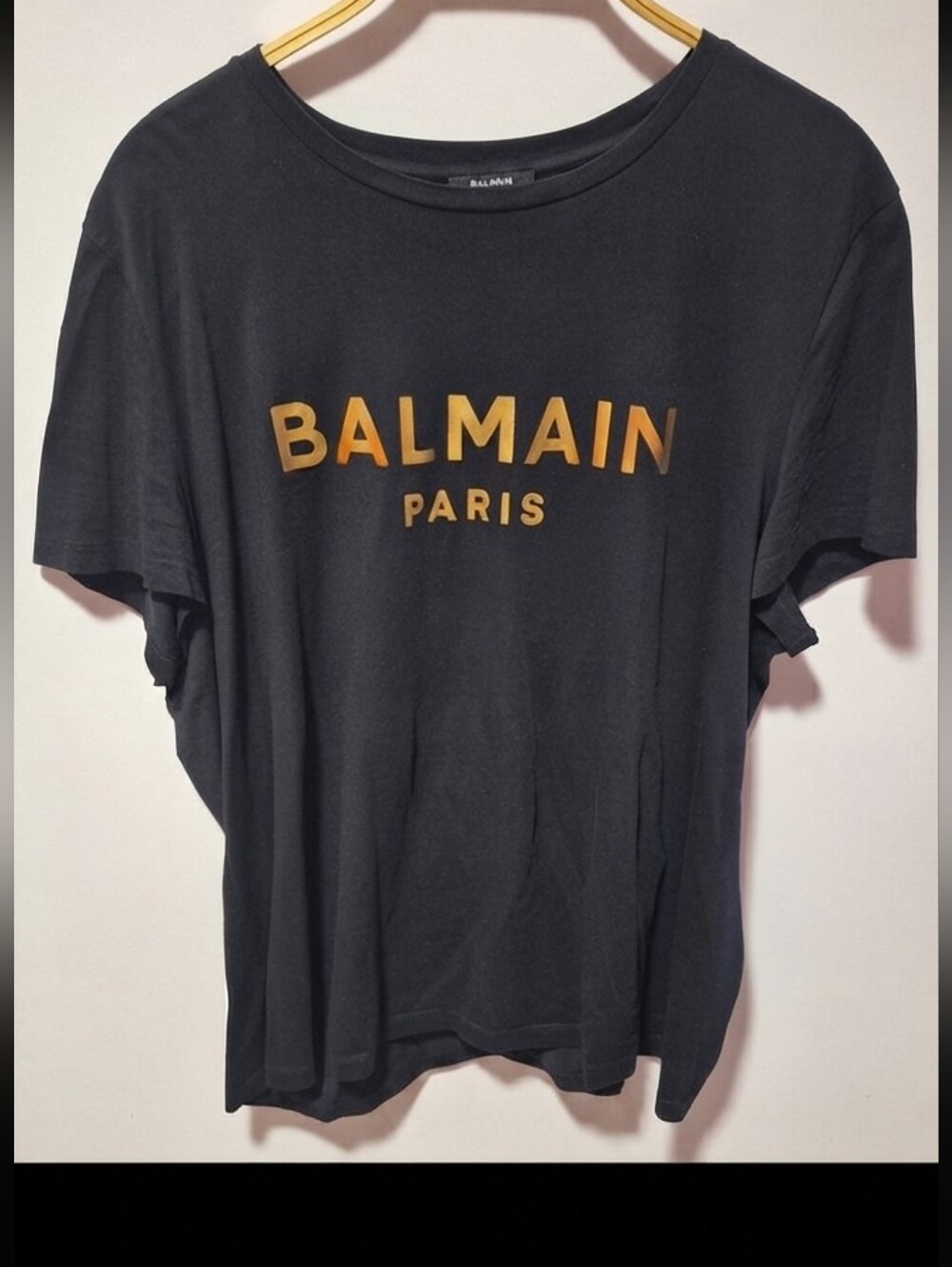 Balmain Paris Men Black Gold Metallic Foil Logo T-Shirt + SSENSE Bag Sz XXXL